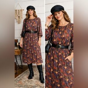 Vintage 90s Signor California Midi Dress | Paisley Print Boho /Art Teacher Core
